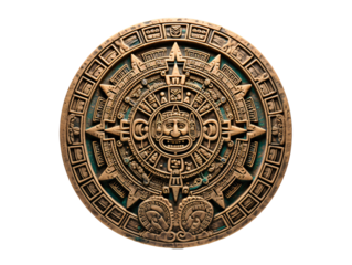 a circular stone with a face and a sun