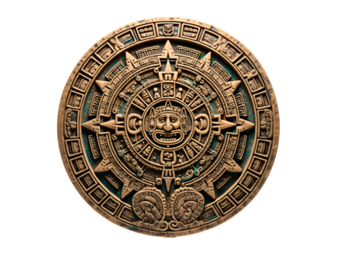 a circular stone with a face and a sun