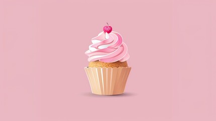 Flat cupcake icon on pink background Pastery representation