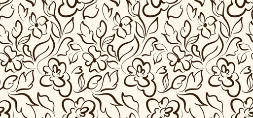Seamless flower pattern. Line floral pattern. Textile print pattern