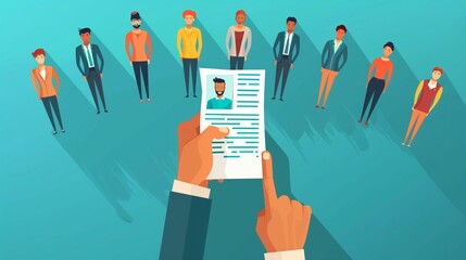 Hand selecting diverse professionals in a lineup for a job position. Recruitment and competition