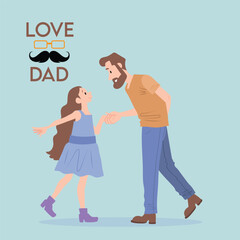 Happy Father's Day Greeting Card Design. Happy Father's Day typography design, hand drawn lettering. Happy fathers day with crown, mustache, hearts, and bow tie animation international Father's Day. 