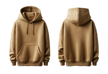 Brown hoodie front and back view, hoodie mockup, png isolated background