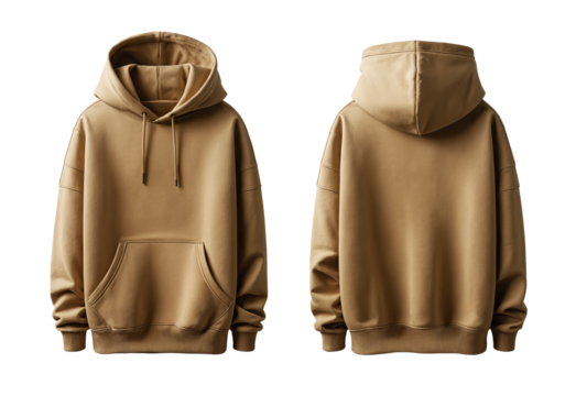 Brown hoodie front and back view, hoodie mockup, png isolated background