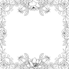 Hand Drawn Leaf and Flower Frame Background. Suitable for Wedding Invitation and Card