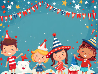 Fototapeta premium Cartoon Characters in Patriotic Attire for Festive Design