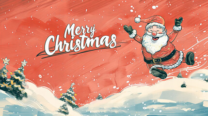 santa claus in the snow - a jolly Santa Claus with a red snowy background.