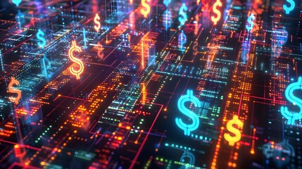 Obraz premium A fintech utopia where currency is represented by floating digital symbols 