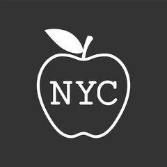 Fototapeta premium Big Apple symbol of city New York. Apple silhouette with letters NYC isolated sign on black background. Vector illustration
