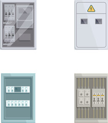 Illustration of various electrical panels and switchboards for different uses