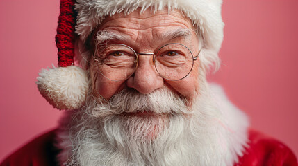 Santa Claus on Pink Background - Santa Claus smiling with a pink background.
