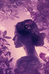 woman with flowers, purples