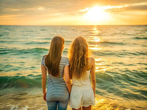 Zwei beste Freundinnen in der Natur mit warmem Sonnenlicht - Liebe und Vertrauen - Junge Frauen - M&auml;dchen