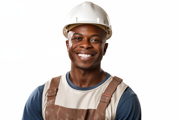 Smiling men bricklayer in work clothes on white background. Mason at work. Black men. African American man. Job. construction company. AI	