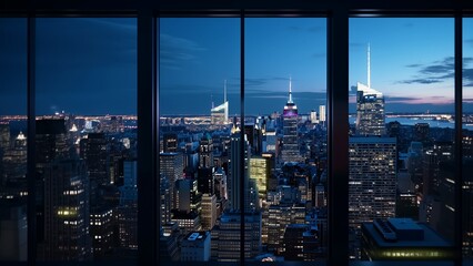 Stunning Nighttime Cityscape View from High-Rise Window Generate AI
