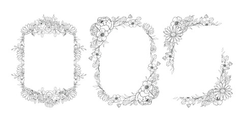 Hand Drawn Leaf and Flower Frame Background. Suitable for Wedding Invitation and Card