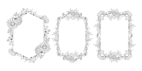 Hand Drawn Leaf and Flower Frame Background. Suitable for Wedding Invitation and Card