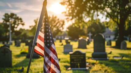 American Flag Cemetery Sunset Honor Memorial Peaceful Resting Place
