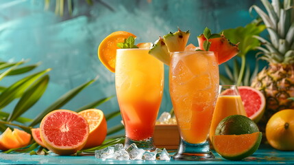 Tropical Fruit Cocktails Refreshing Summer Drinks Ice