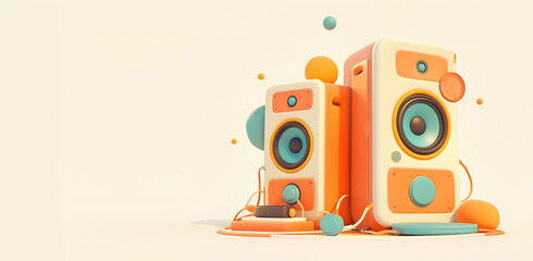 Obraz premium Speakers on pastel white background, Music Concept, copy space