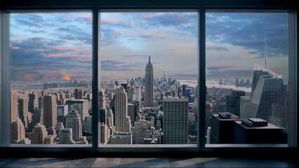 Stunning Nighttime Cityscape View from High-Rise Window Generate AI