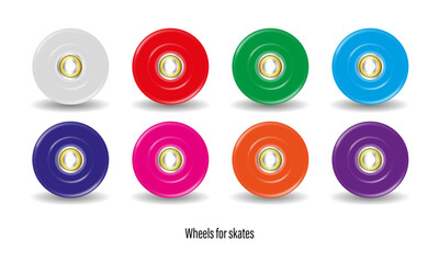 Wheels of diferent colours for skates, skateboards, scooters