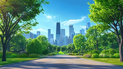 background summer Chicago central park vector illustration, 3d 