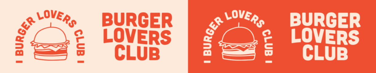 Burger lovers club retro vintage groovy red aesthetic fast food lover gifts shirt logo clothing printable hamburger drawing illustration poster print design pack bundle