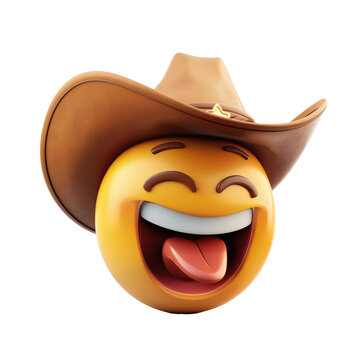 emoji with cowboy hat, laughing, on transparent background