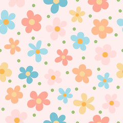 Children's floral seamless pattern. Multicolored hand drawn flowers cute background.