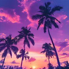 Naklejka premium Sunset and Palm Trees Summer.