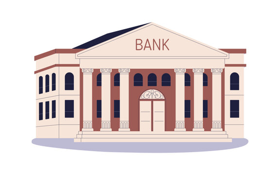 recommend clip art: Bank building exterior. Classic financial institution facade with columns. Economic department, old fiscal house, architecture with pillars. Flat vector illustration isolated on white background