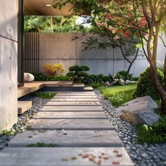 Obraz premium Stone Pathway Leading to a Tranquil Garden