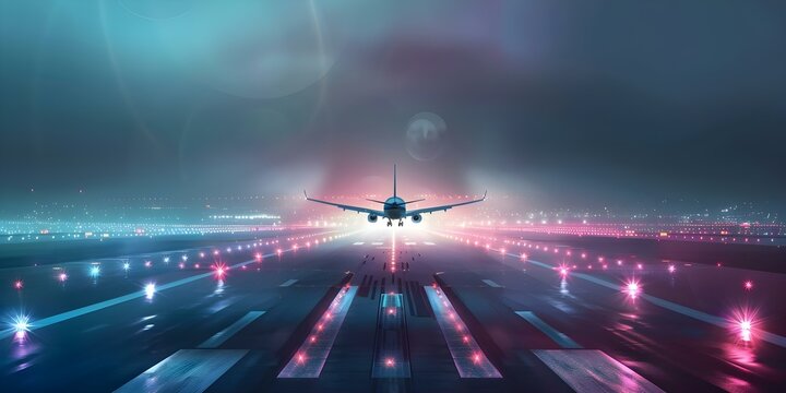 A plane is landing on a dark runway. Concept Aviation, Night Landing, Airport Runway, Aircraft, Night Operations