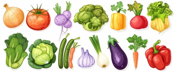 Vector illustration of different vegetables on a white background