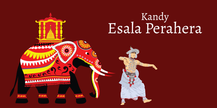 Kandy Esala Perahera. Sri Lanka. kanday Dalada Kingdom. Sri Lanka traditional perahara. Vector Art.