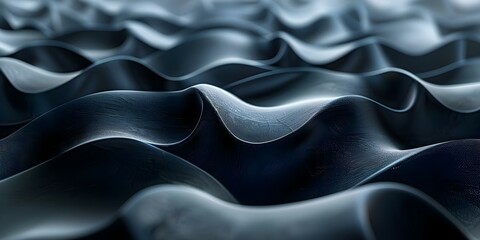 Obraz premium Smooth curves of dark 3D waves in shades of gray and black. Concept 3D Waves, Curves, Gray, Black, Shades