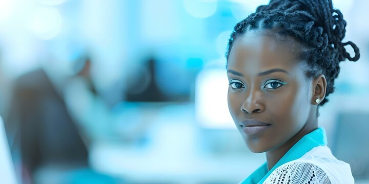 Black woman tech support specialist working in an office. Concept Tech Support, Black Woman, Office Setting, Working Professionals, Diversity in Tech