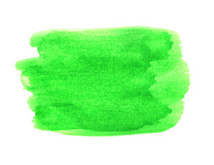 Grüne Wasserfarbe gemalt mit einem Pinsel auf weissem Hintergrund