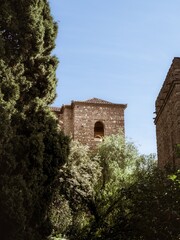 Tower bastion of the Alcazaba fortress in Malaga, ornate geometrical Islamic architecture