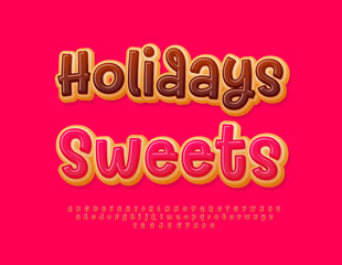 Vector Delicious advertisement Holidays Sweets. Cake style Font for Cafe, Market, Shop. Sweet Donut Alphabet Letters and Numbers set.