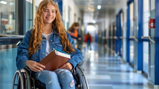 School student with disability in wheelchair