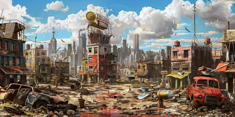 Metallic Melting Pot: Diversity in Scrap City - A melting pot of cultures and backgrounds, where individuals from all walks of life come together