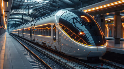 Naklejka premium A hydrogen powered ultra modern train. Generative AI.