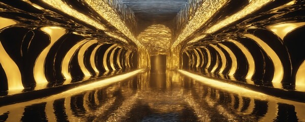 arafed tunnel with a reflection of a building in the water