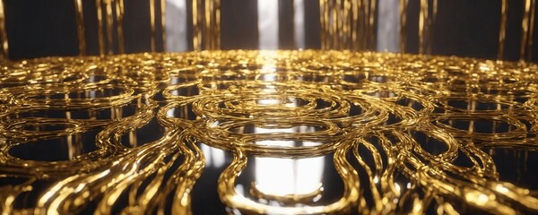 a close up of a bunch of gold chains on a table