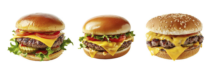 Set of delicious hamburger. Hamburger on transparent background.