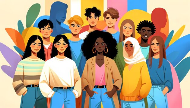 Stylized illustration of an abstract crowd, symbolizing human and age diversity and inclusion in society. Importance of individual differences and promoting equal opportunities within communities