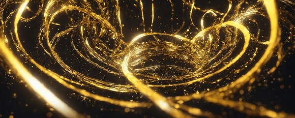 a close up of a spiral of gold lights in a dark room