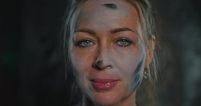 Woman Artist With Makeup Painting Leopard Portrait